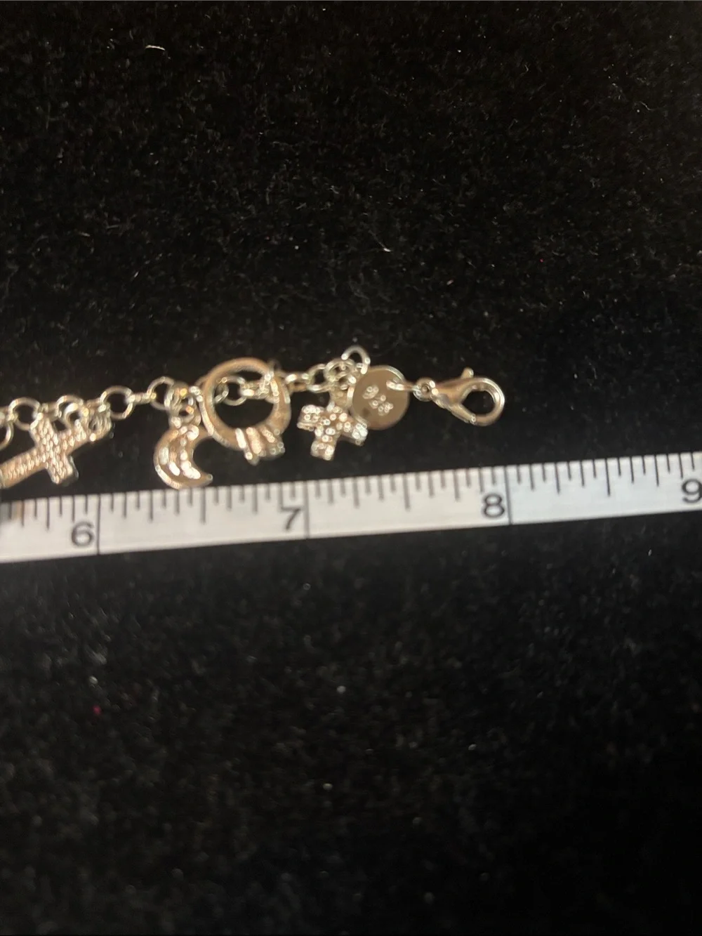 925 stamped SS Charm Bracelet with small Cross and Moon Charms